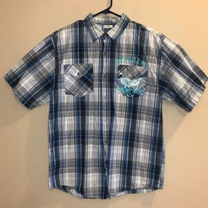 Raw Blue Plaid Short Sleeve Button Front Shirt Men’s Size 2XL